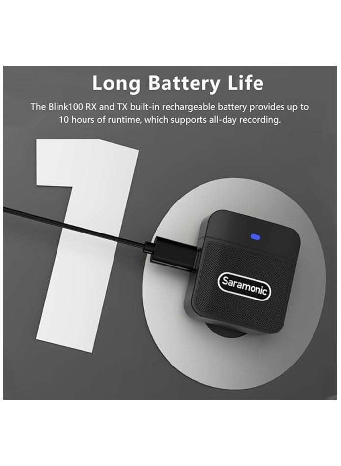 Saramonic Wireless Lavalier Microphone Blink100 B1 2.4GHz Wireless Microphone With Transmitter & Receiver for DSLR Cameras, iPhone,iPad and Android, 164ft Range, Lapel Mic for Recording, Teaching