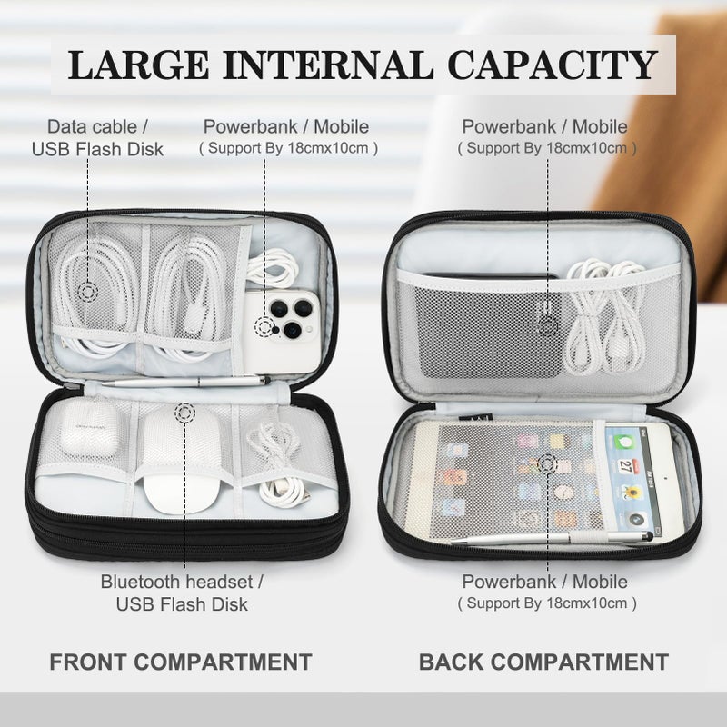 Waterproof Travel Cable Organizer Bag with Double Layer Storage for Cords, Chargers, Phone and Earphone - Image 3