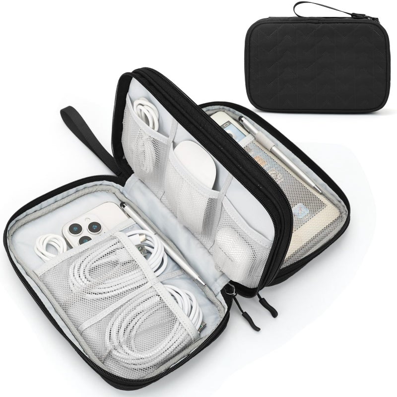 Waterproof Travel Cable Organizer Bag with Double Layer Storage for Cords, Chargers, Phone and Earphone - Image 1