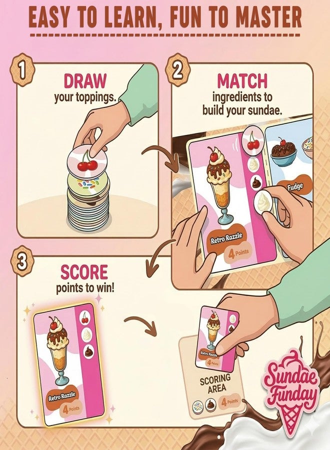 Point Games Sundae Funday Family Board Game Ice Cream Building Card Game for Kids & Adults - Scoop, Stack & Score! - Fun Family Game Night, 2-4 Players, Ages 6+ - Image 3