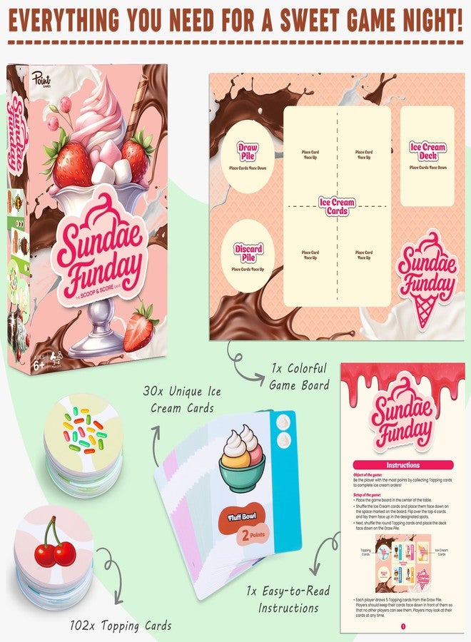 Point Games Sundae Funday Family Board Game Ice Cream Building Card Game for Kids & Adults - Scoop, Stack & Score! - Fun Family Game Night, 2-4 Players, Ages 6+ - Image 2
