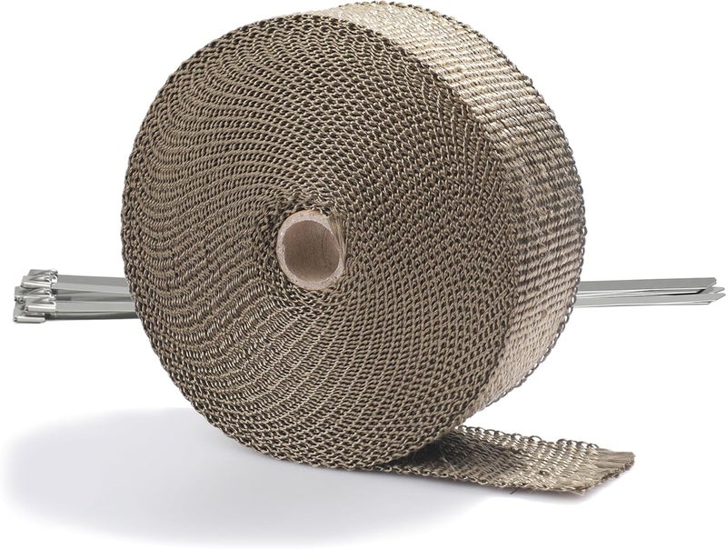 ARTR 2" x 50' Titanium Exhaust Header Heat Wrap 1 Roll with 10PCS 11.8 Inch Stainless Steel Locking Ties - Image 1