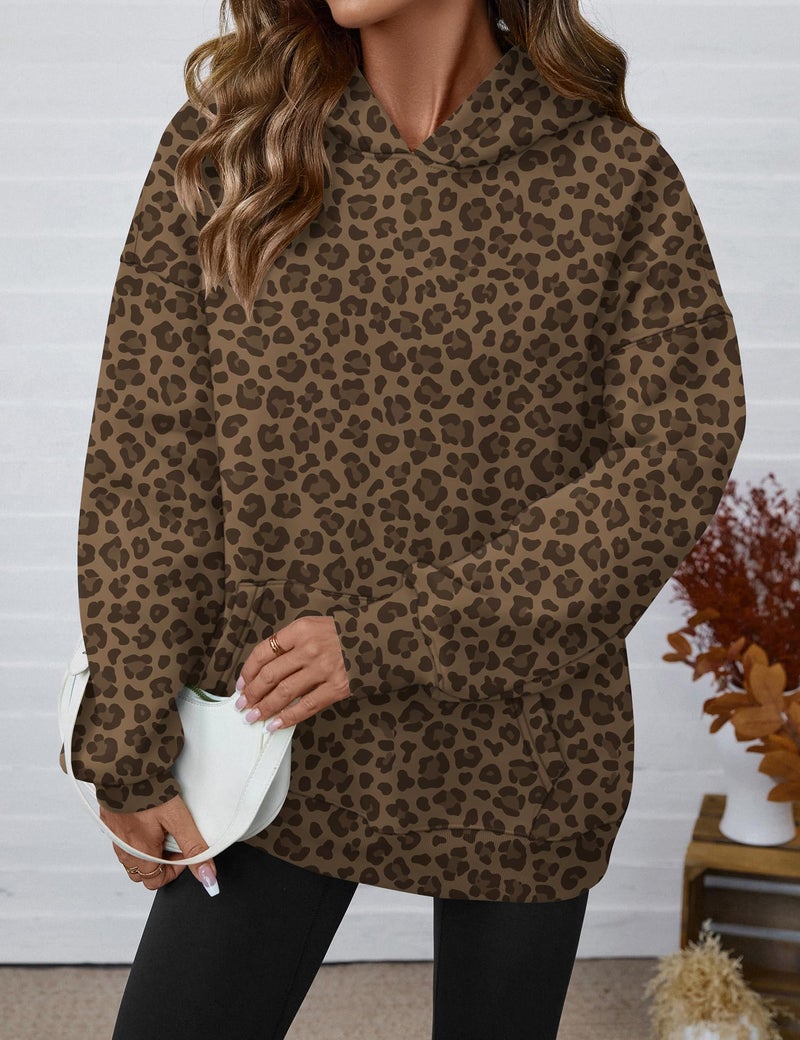 LOMON Hoodies for Women Long Sleeve Oversized Leopard Sweatshirts Casual Hooded Pullover Sweaters Top with Pocketsï¼ˆCamo-Brown Leopard Print,M - Image 4