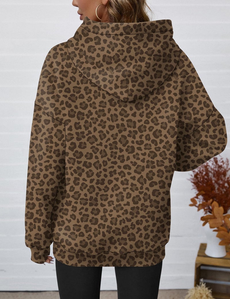 LOMON Hoodies for Women Long Sleeve Oversized Leopard Sweatshirts Casual Hooded Pullover Sweaters Top with Pocketsï¼ˆCamo-Brown Leopard Print,M - Image 5