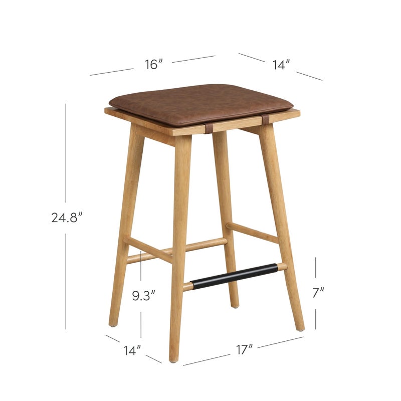 Nathan James Barker Classic Counter Height Wood Barstool with Leather Removable Cushion, Backless Island 24" Bar Stool for Kitchen, Chestnut Brown - Image 4