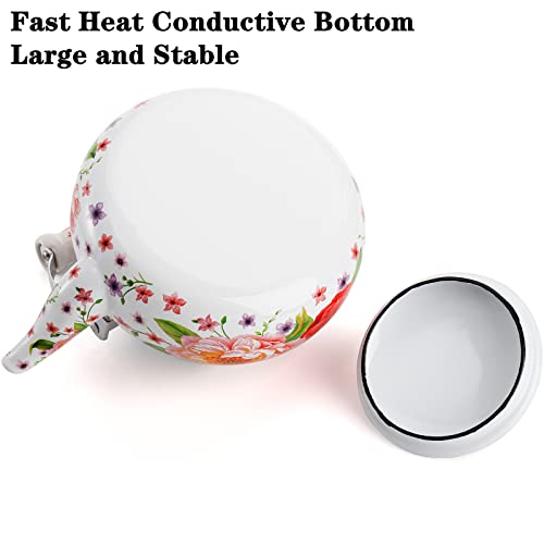 DEAYOU 2.6 Quart Enamel Tea Kettle Stovetop, Large Porcelain Enameled Teakettle, 2.5L Vintage Tea Pot with Ceramic Cool Handle, Colorful Floral Steel Teapot for Hot Water, Retro Decor, No Whistling - Image 5