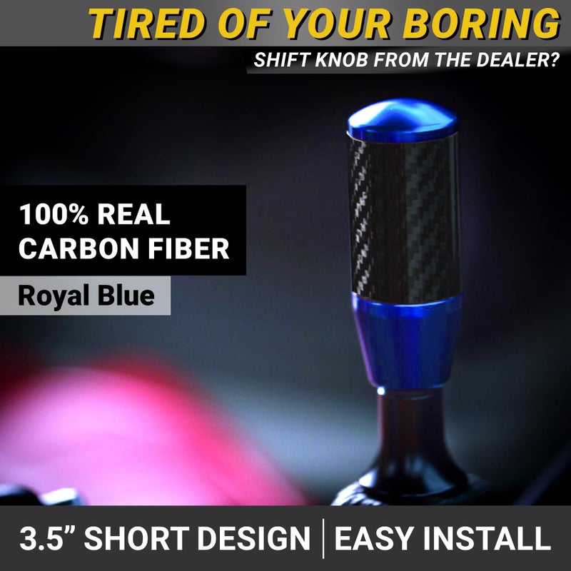 Mega Racer Premium Royal Blue Carbon Fiber Shift Knob - 4 Metal Threaded Adapters, 4 5 6 Speed Manual & Buttonless Automatic Transmission, Weighted Gear Stick Shifter Knobs (M8, M10x1.25/1.5, M12x1.25) JDM Style - Image 2