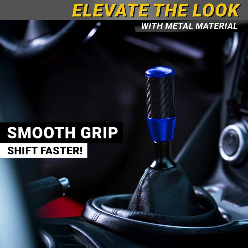 Mega Racer Premium Royal Blue Carbon Fiber Shift Knob - 4 Metal Threaded Adapters, 4 5 6 Speed Manual & Buttonless Automatic Transmission, Weighted Gear Stick Shifter Knobs (M8, M10x1.25/1.5, M12x1.25) JDM Style - Image 3