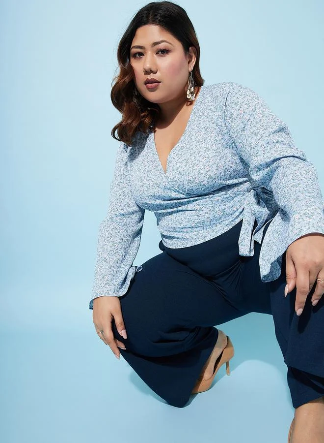 أثينا Plus Size Floral Print Wrap Top with Bell Sleeves by Styli