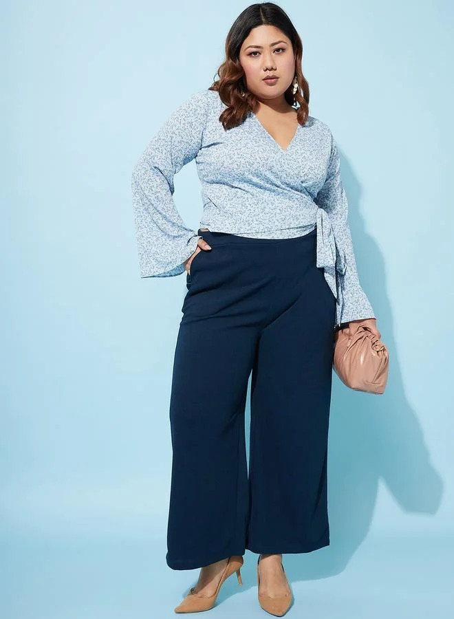 أثينا Plus Size Floral Print Wrap Top with Bell Sleeves by Styli