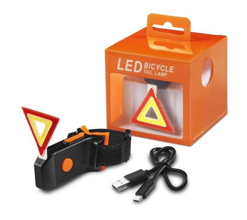 Inditradition Hazard Triangle Bicycle LED Taillight | Rechargeable, Waterproof, Multifunctional 5 Modes Red & Yellow Light - Image 1