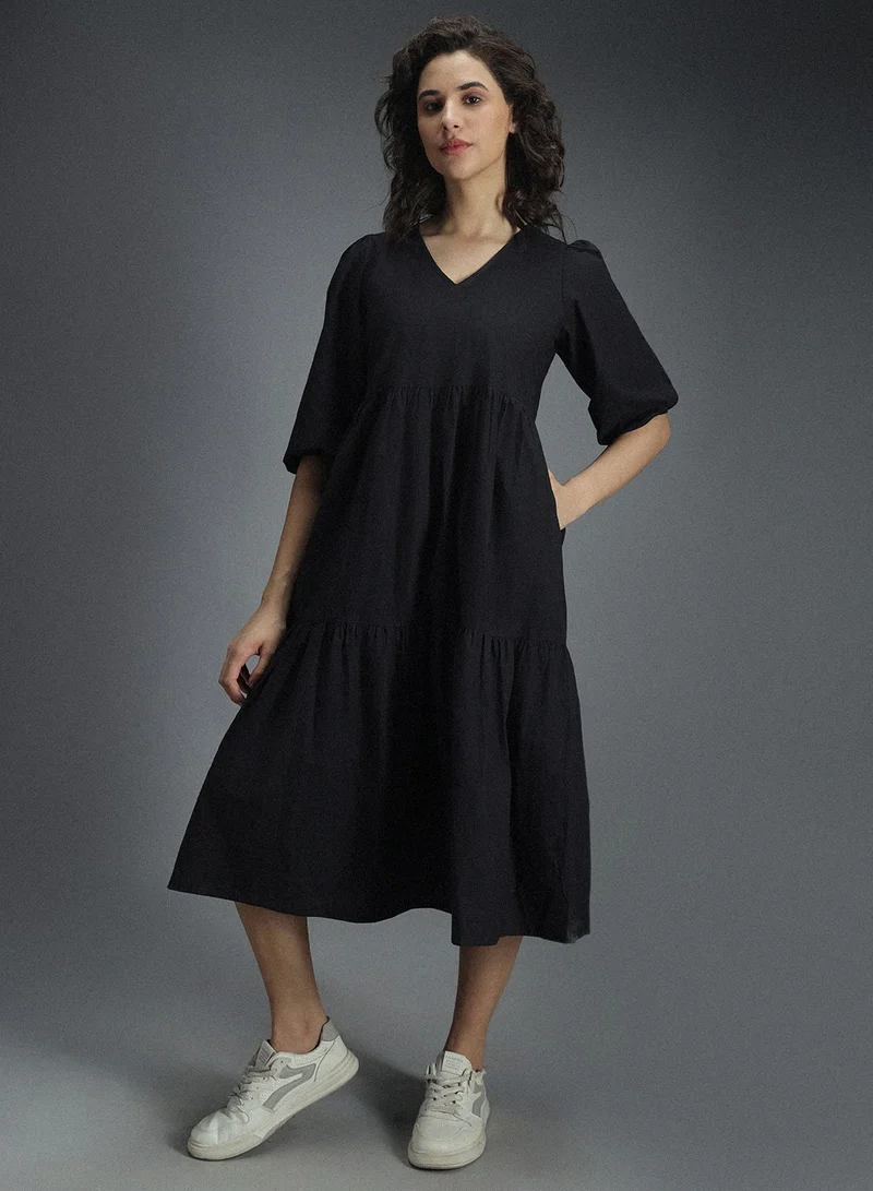 هاي ستار Tiered Puff Sleeve Dress