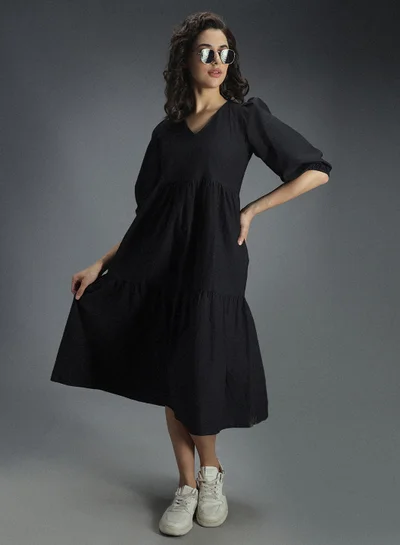 هاي ستار Tiered Puff Sleeve Dress