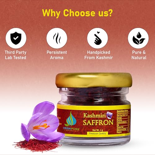 VEDAPURE Original Kashmiri Saffron (1gm), Certified A+ Grade Kashmiri Kesar For Cooking & Personal Use, Authentic, Pure & Aromatic Kashmiri Kumkuma Puvvu, Improves Overall Wellness - Image 5
