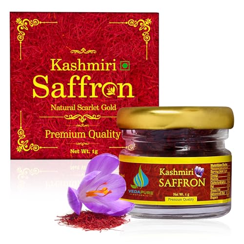 VEDAPURE Original Kashmiri Saffron (1gm), Certified A+ Grade Kashmiri Kesar For Cooking & Personal Use, Authentic, Pure & Aromatic Kashmiri Kumkuma Puvvu, Improves Overall Wellness - Image 1