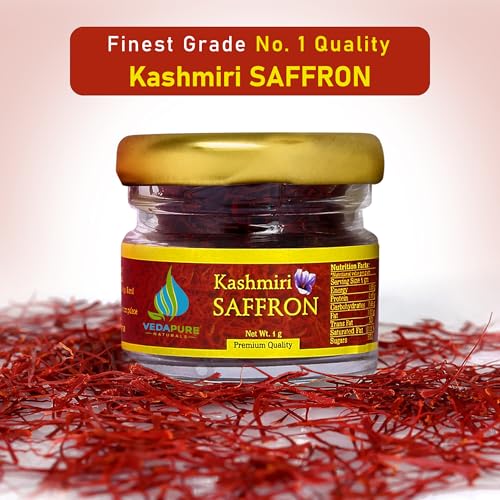 VEDAPURE Original Kashmiri Saffron (1gm), Certified A+ Grade Kashmiri Kesar For Cooking & Personal Use, Authentic, Pure & Aromatic Kashmiri Kumkuma Puvvu, Improves Overall Wellness - Image 2