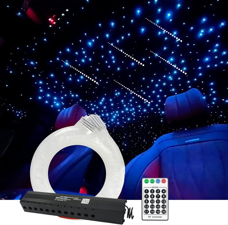 Amki 96pcs*0.04in*13.1ft Pure White Meteor Shooting Stars Effect Fiber Optic Lights Kit,12 Holes LED Meteor Light Engine with Bluetooth+RF Remote Control 20 Meteor Modes - Image 1