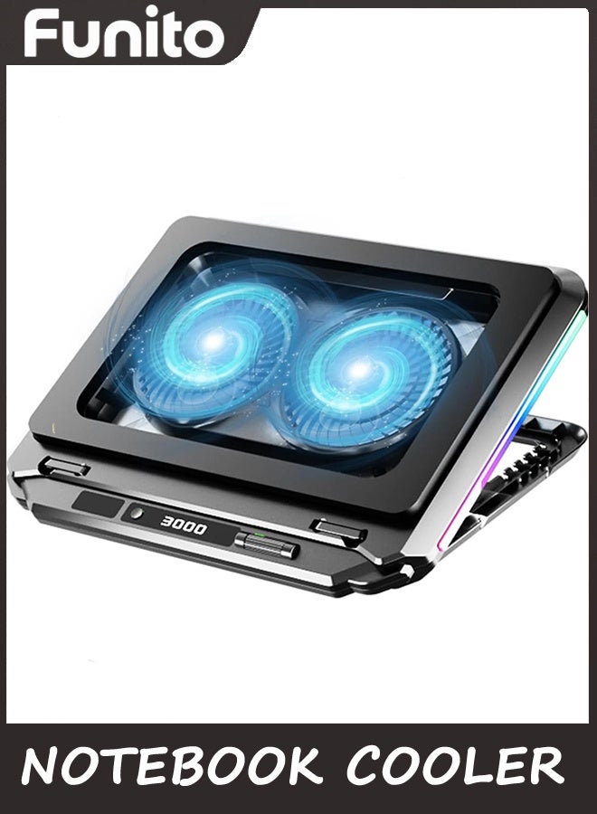 Funito ألعاب لوحة تبريد الكمبيوتر المحمول مع مزدوج توربو ضغط الهواء مبرد الكمبيوتر المحمول,RGB الألعاب الغلاف الجوي ضوء تعديل الزاوية,360 درجة حول قناة الهواء,تبديد الحرارة بكفاءة شاملة لفاريو - Image 1