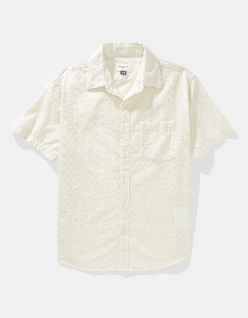 American Eagle AE Poolside Embroidered Button-Up Shirt