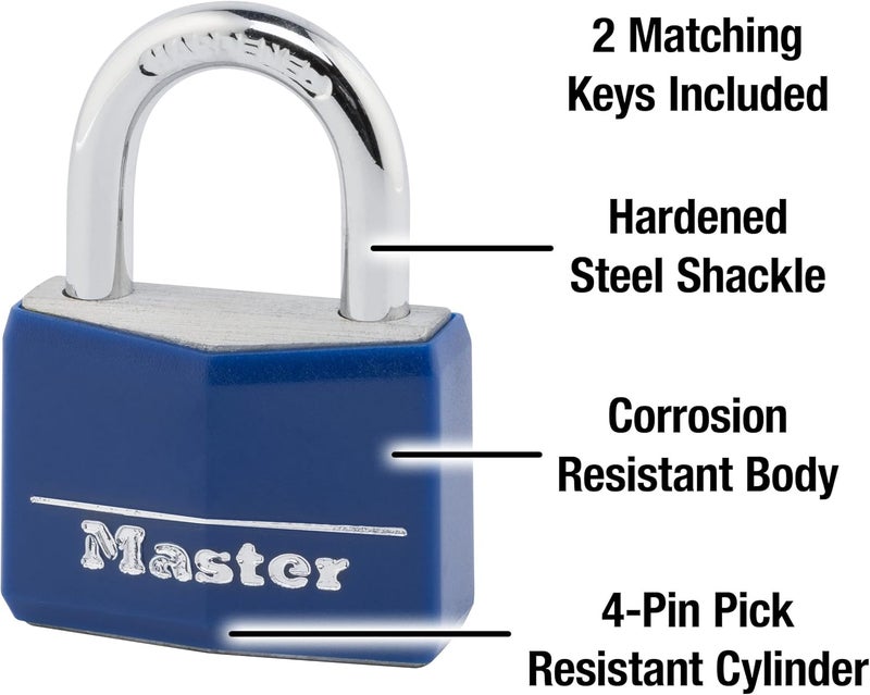 MasterLock Blue Vinyl Covered Aluminum Keyed Padlock, Small Lock for Gym or School Locker can be Used Indoors or Outdoors, 142DCM - Image 3