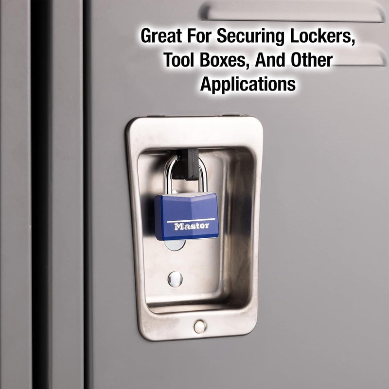 MasterLock Blue Vinyl Covered Aluminum Keyed Padlock, Small Lock for Gym or School Locker can be Used Indoors or Outdoors, 142DCM - Image 2