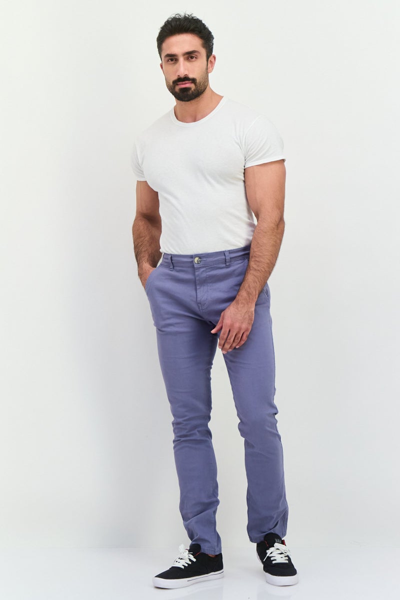 CROSSHATCH Men Slim Fit Plain Chino Pants, Pale Blue - Image 4