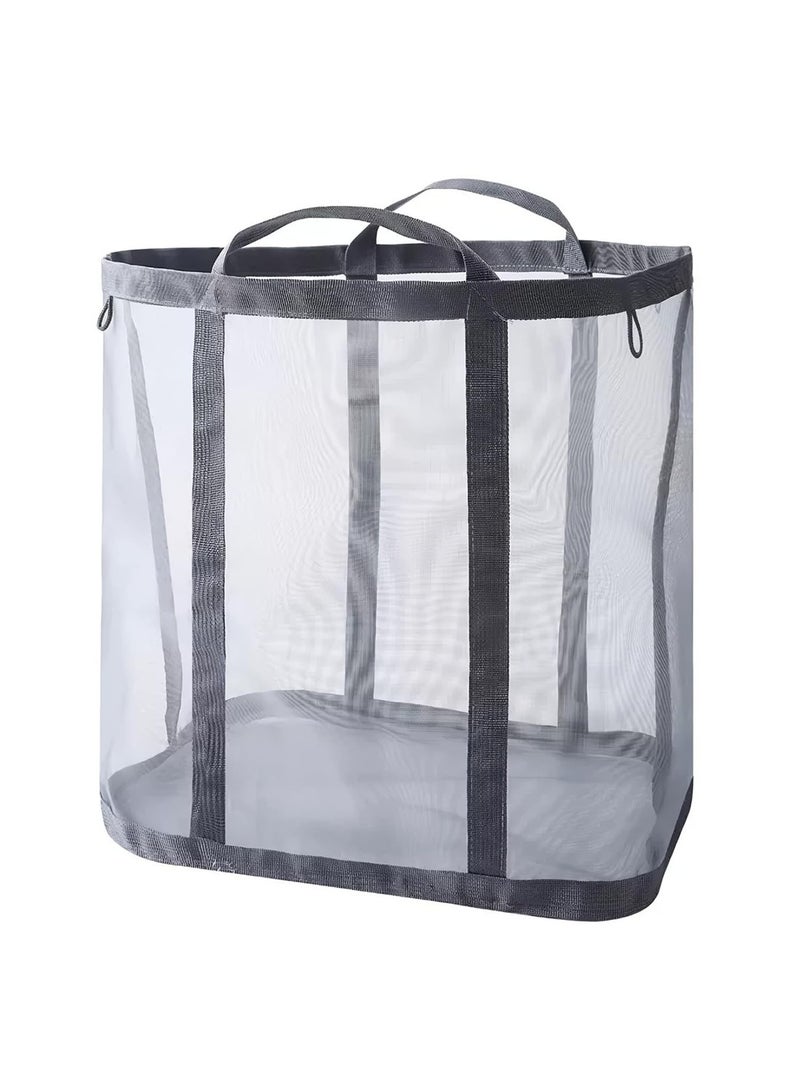 ممون سلة غسيل قابلة للطي مثبتة على الحائط، سلة شبكية من النايلون قابلة للطي مع مقابض حمل معززة للغسيل أو الحمام أو السكن الجامعي أو السفر (رمادي) - Image 1