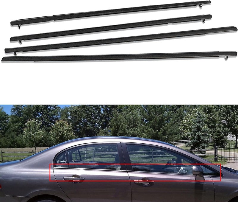 ANTUKO 4PCS Outside Window Moulding Weatherstrip Seal Belt Replacement for Honda Civic 2006-2011 - Black - Image 2