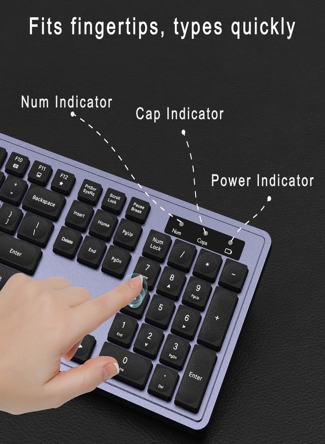 MPTOG Wireless Keyboard and Mouse Combo, Full-Size 104-Key Office Keyboard with 15 Function Keys, Numeric Keypad, Single USB Receiver, Compatible with PC and Laptop(Purple) - Image 5