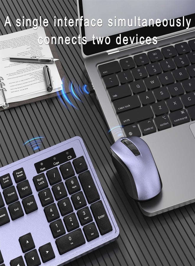 MPTOG Wireless Keyboard and Mouse Combo, Full-Size 104-Key Office Keyboard with 15 Function Keys, Numeric Keypad, Single USB Receiver, Compatible with PC and Laptop(Purple) - Image 4