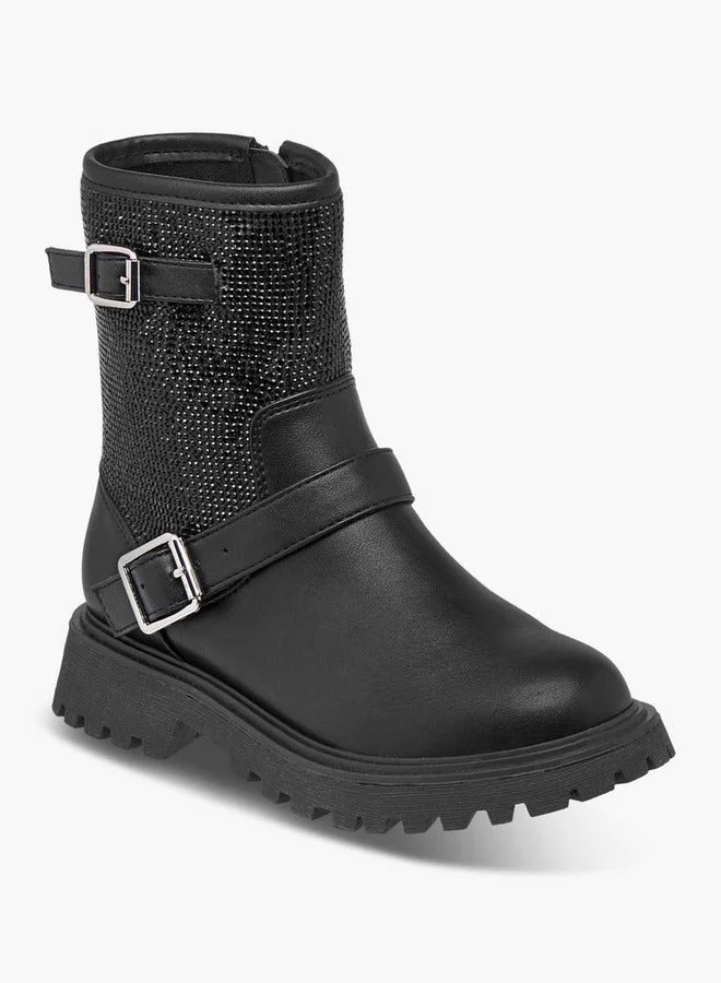 سيليست بوت بناتي بكعب عالٍ مزين بإبزيم وسحاب