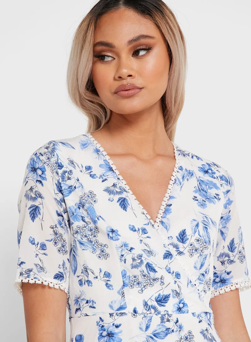 Ginger Floral Print Wrap Front Mini Dress