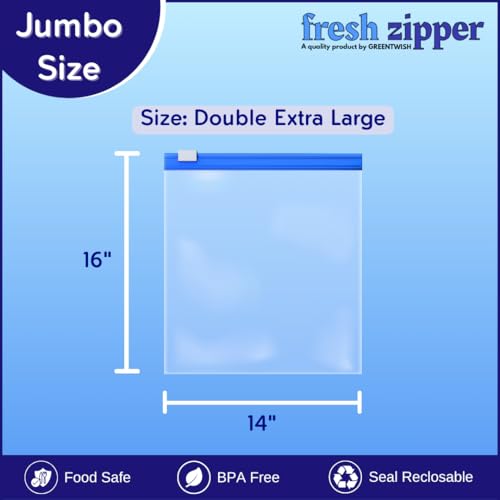 GREENTWISH Fresh Zipper (Pack of 30) Multi-Purpose Storage Slider Bags | Reusable Ziplock Pouch | Vegetable Bag for Fridge | Size: Double Extra Large (14 x 16 Inch) - Image 2