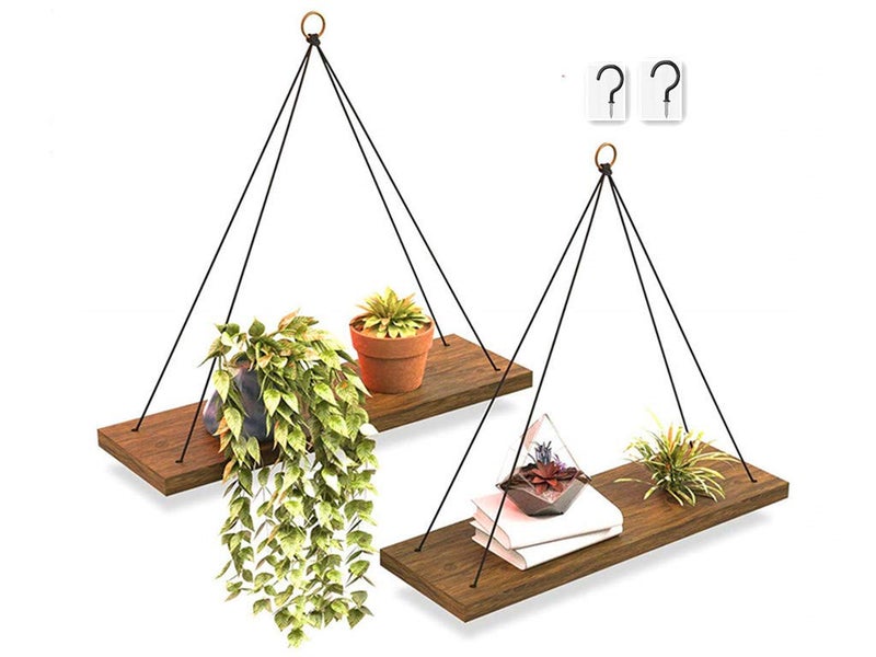 Alytimes Wood Floating Shelves Set of 2 Wall Hanging ShelfOrganizer Rack Floating Decorations Display Shelves