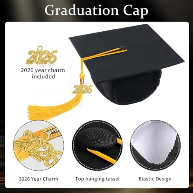Yoawllty Graduation Gown Set - 2024 Graduation Decorations With Gown, Cap, Year Charm, Hanging Tassel, Gold Stole For Graduation Ceremony Polyester Fabric One Size Fits Most Elegant Academic Attire - Image 2