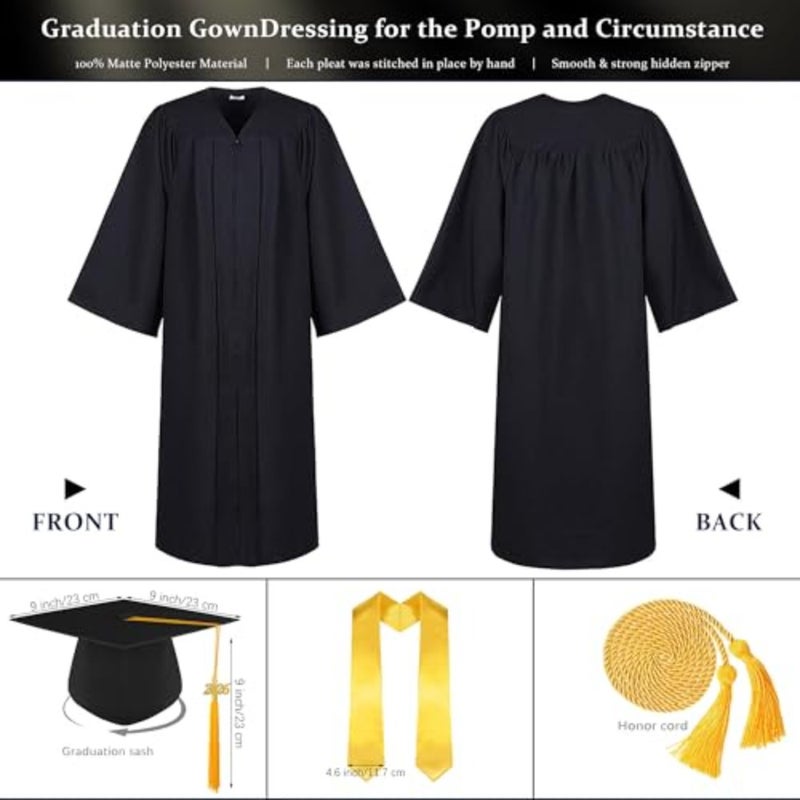 Yoawllty Graduation Gown Set - 2024 Graduation Decorations With Gown, Cap, Year Charm, Hanging Tassel, Gold Stole For Graduation Ceremony Polyester Fabric One Size Fits Most Elegant Academic Attire - Image 3