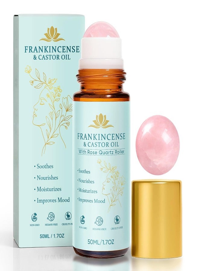 Peehss Castor Oil and Frankincense Roll On – Rose Quartz Roller Ball, Organic Cold Pressed Castor Oil for Eyebrows, Face & Neck, Firms Skin Feel Soft Smooth & Brightens Eyes, 1.7 fl oz - Image 1