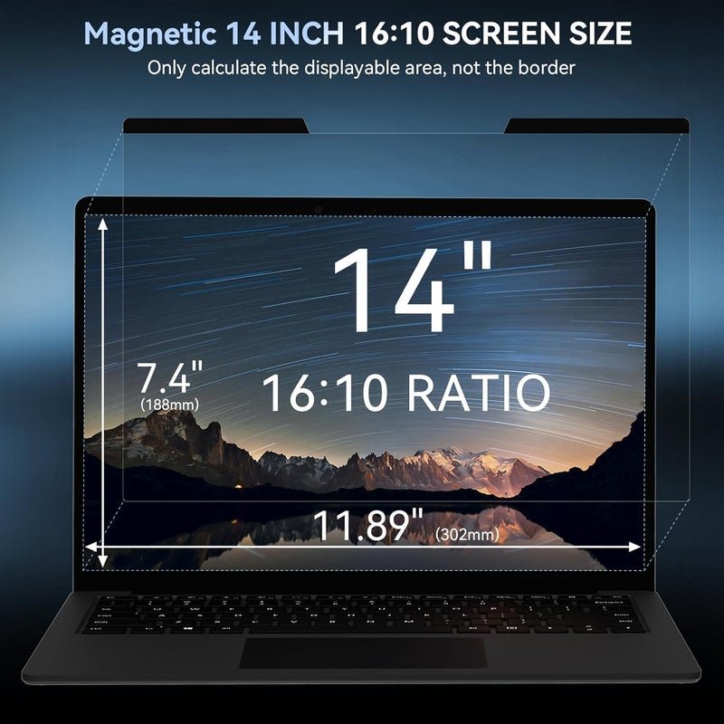Mamol Magnetic Laptop Privacy Screen 14 inch,16:10 Aspect Removable Anti Glare Protector Blue Light Privacy Screen Filter,Filter Shield Compatible with HP/Dell/Acer/Asus/Samsung/Lenovo/Thinkpad Envy - Image 2