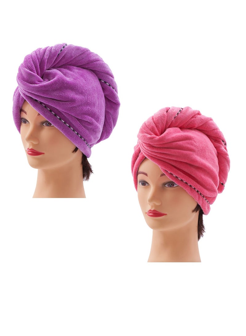 2 Pcs Hair Drying Towel Microfiber Long Hair Wrap Absorbent Fast Drying Hair Caps with Button - Image 1