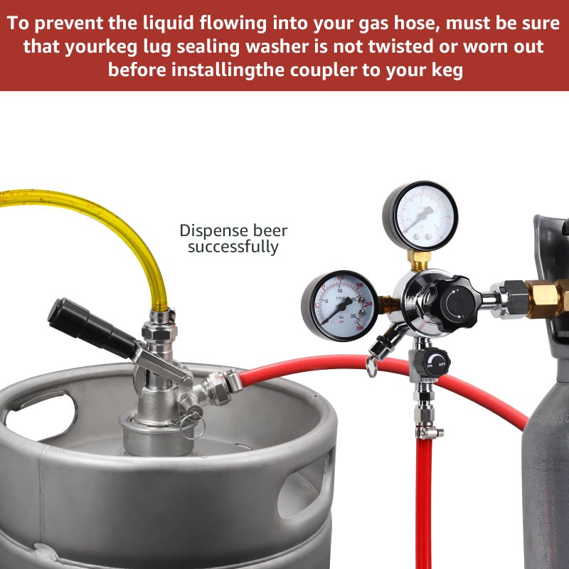 MRbrew Keg Coupler, Commercial Sankey Kegerator D System Keg Tap Stainless Probe Brass Body Beer Tap Dispenser for I.D 5/16'' Brewing Beer Line Gas Tubing with Check Valve Sealing Washer Hose Clamp - Image 5