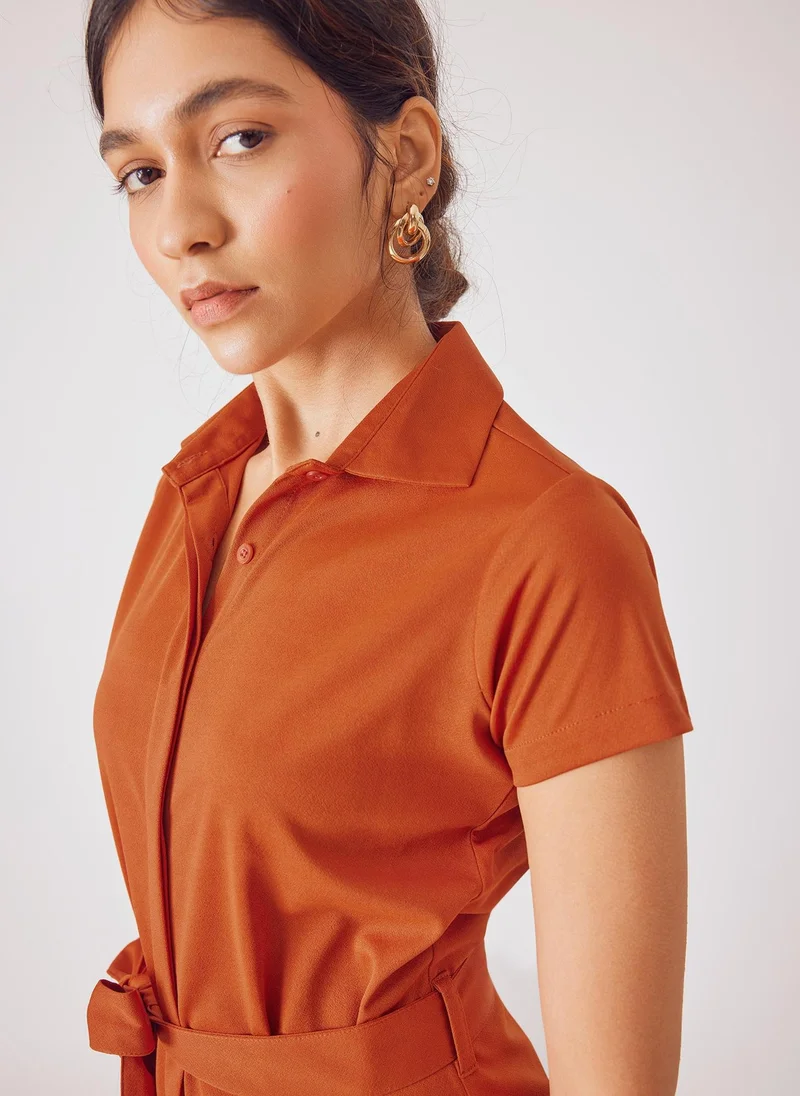 The Label Life Collared Tie-Waist Shirt Dress