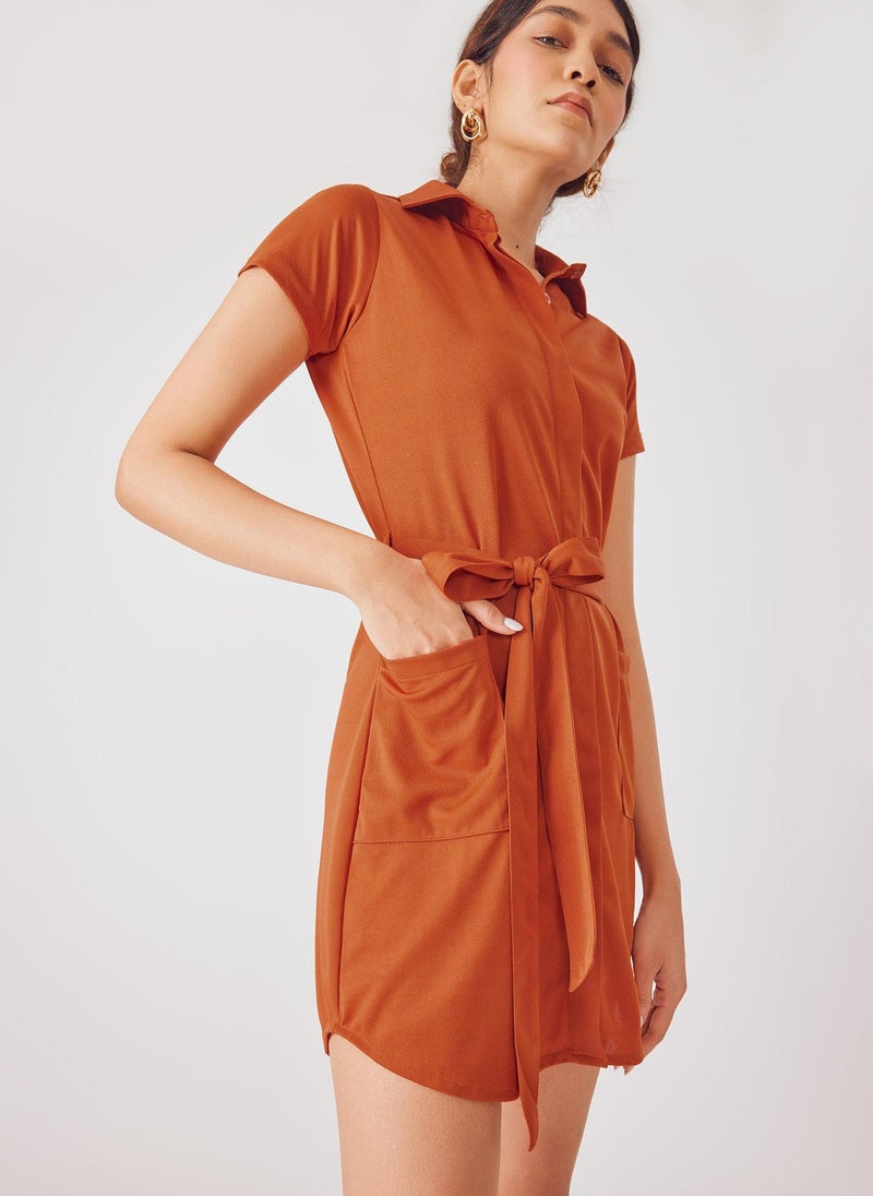 The Label Life Collared Tie-Waist Shirt Dress - Image 1