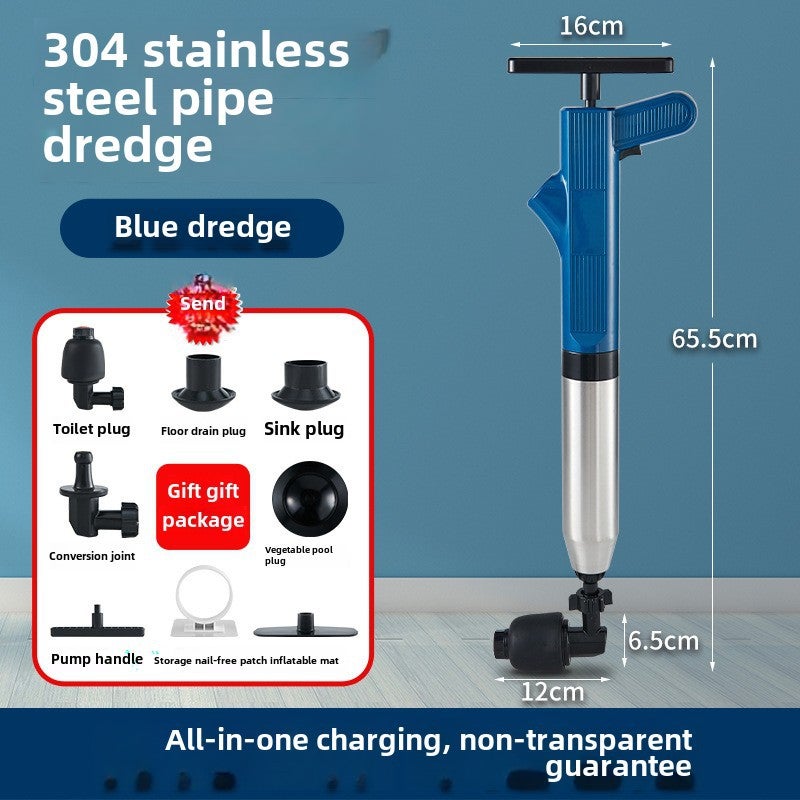 Generic Stainless Steel Toilet Plunger Drain Unblocker Blue 