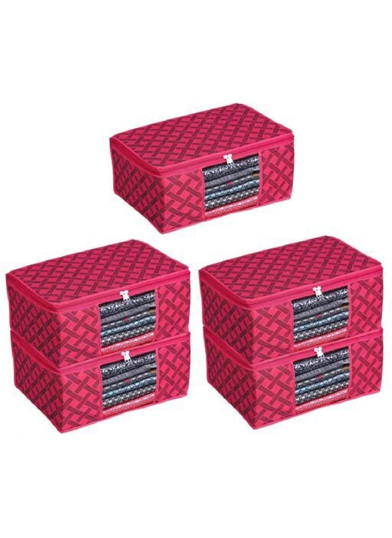 Perpetual Perpetual Saree Organizer For Wardrobe Foldable Saree Covers With Zip Multipurpose Storage Bag For Suit Lehanga Dress Packing With Transparent Window Pack of 3 RDkc  - Image 1