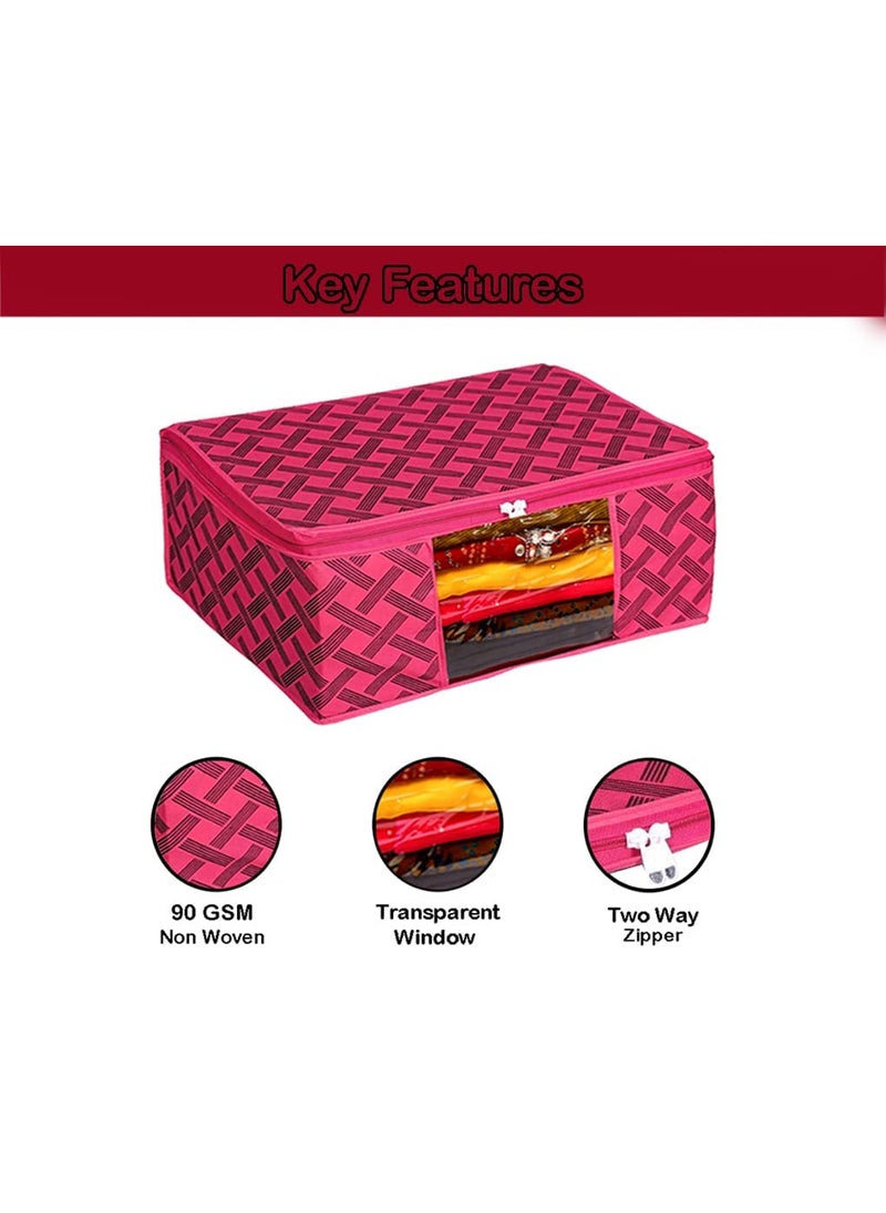 Perpetual Perpetual Saree Organizer For Wardrobe Foldable Saree Covers With Zip Multipurpose Storage Bag For Suit Lehanga Dress Packing With Transparent Window Pack of 3 RDkc  - Image 3