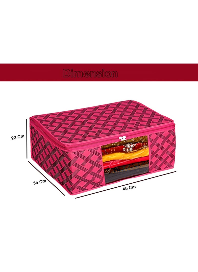 Perpetual Perpetual Saree Organizer For Wardrobe Foldable Saree Covers With Zip Multipurpose Storage Bag For Suit Lehanga Dress Packing With Transparent Window Pack of 3 RDkc  - Image 4