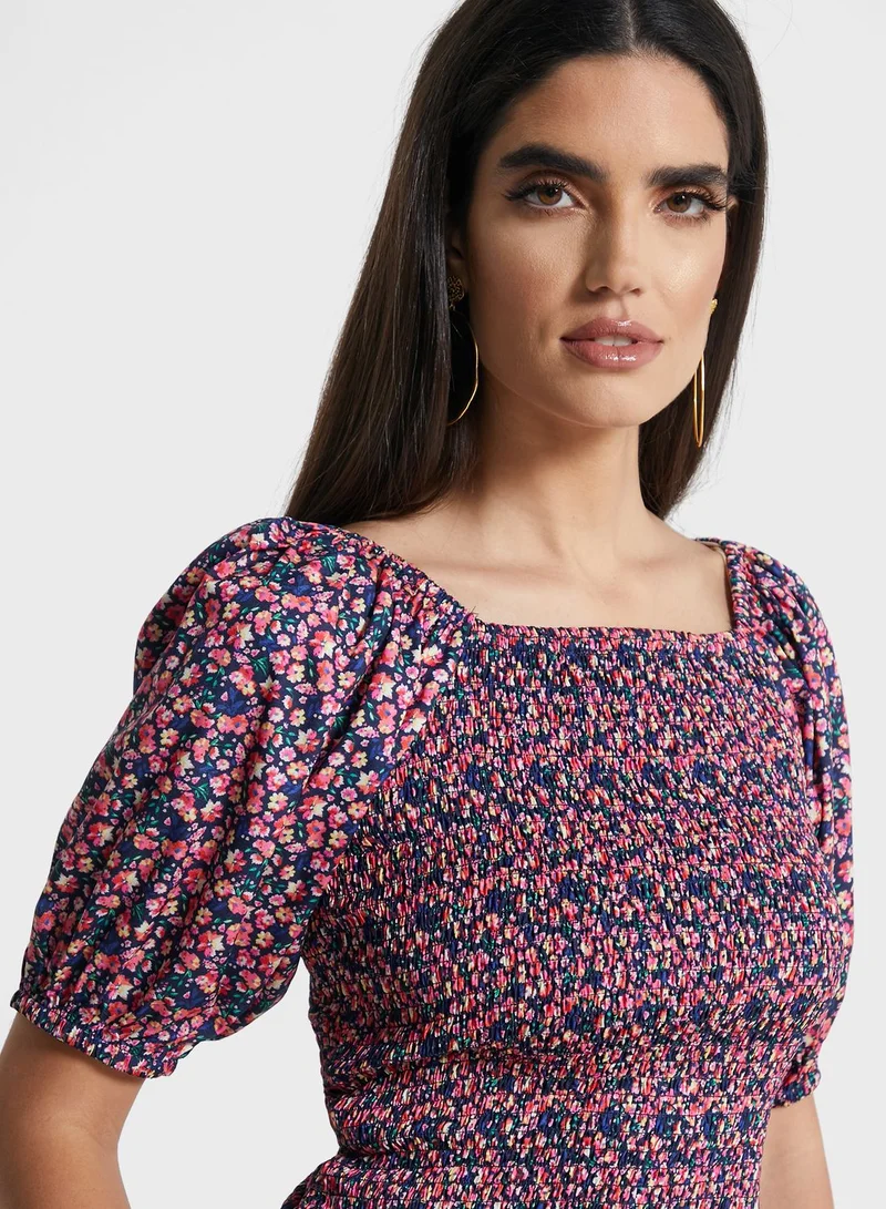 RINA Floral Print Front Slit Skirt