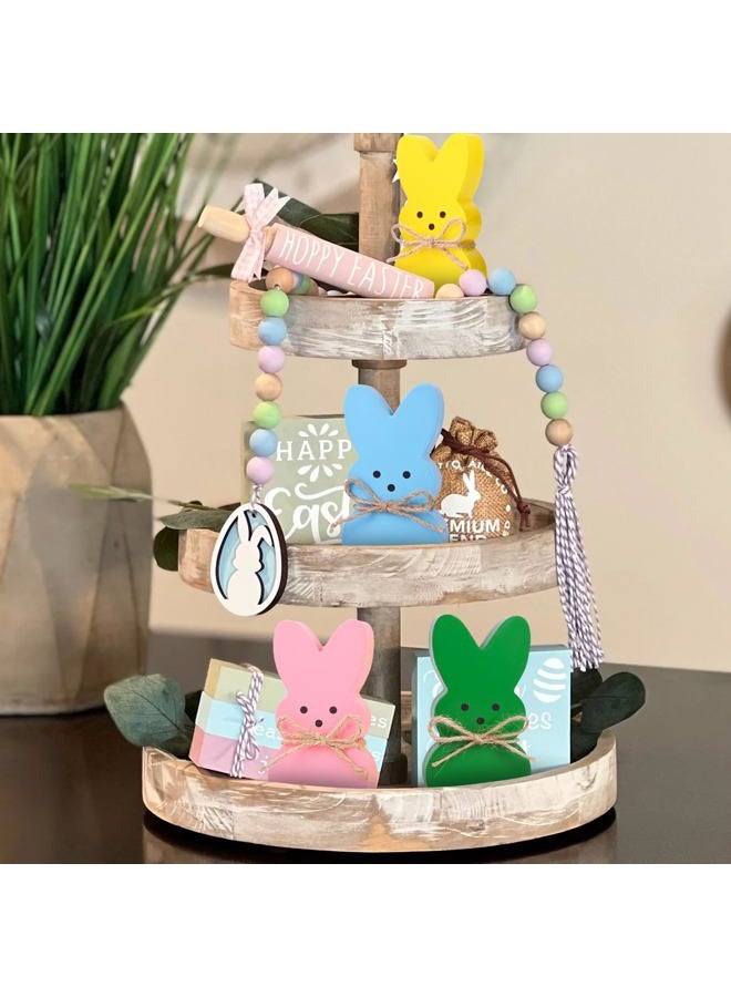 Cyunda Easter Décor, 4 Pcs Wooden Peep Bunny Decorations for Tiered Tray, Mantel, Farmhouse, Cute Spring Signs for Home, Office, Party Supplies - Image 5