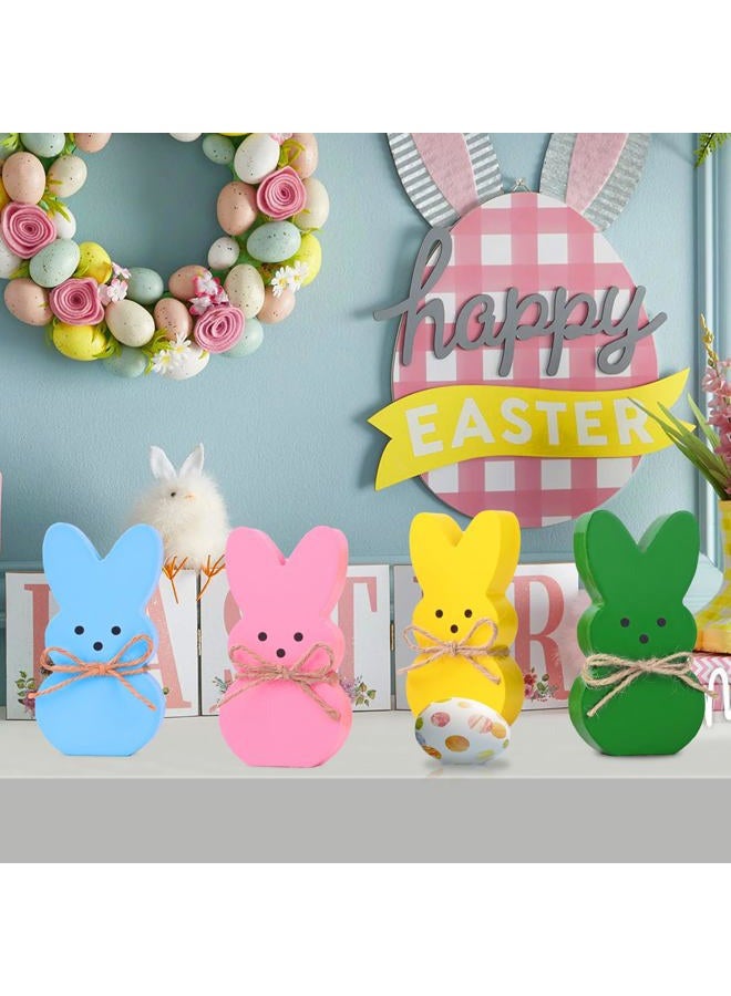 Cyunda Easter Décor, 4 Pcs Wooden Peep Bunny Decorations for Tiered Tray, Mantel, Farmhouse, Cute Spring Signs for Home, Office, Party Supplies - Image 4