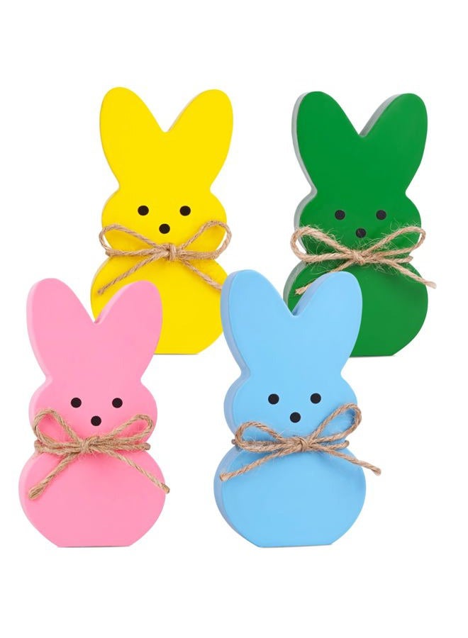 Cyunda Easter Décor, 4 Pcs Wooden Peep Bunny Decorations for Tiered Tray, Mantel, Farmhouse, Cute Spring Signs for Home, Office, Party Supplies - Image 1